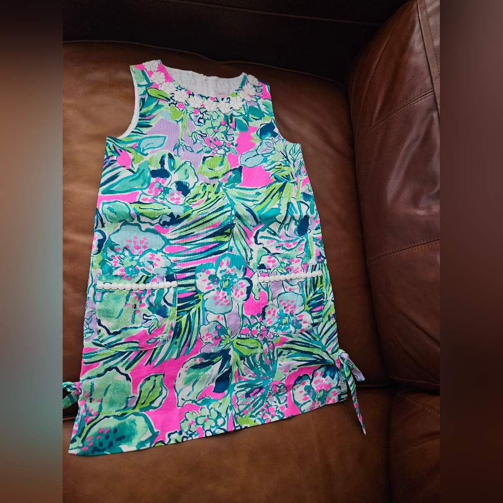 Liliy Pulitzer Girls 8 Pink Green Little Lilly Classic Shift Raise the Bar Dress